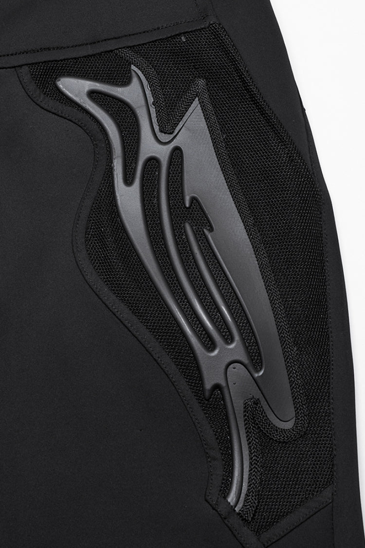 Black Leather Trim Stitching Rivet Men's Punk Pants - Product - 6