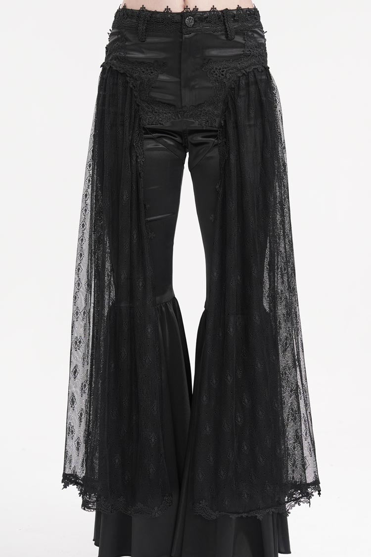 Black Crochet Lace Mesh Women's Gothic Pants - Product - 3