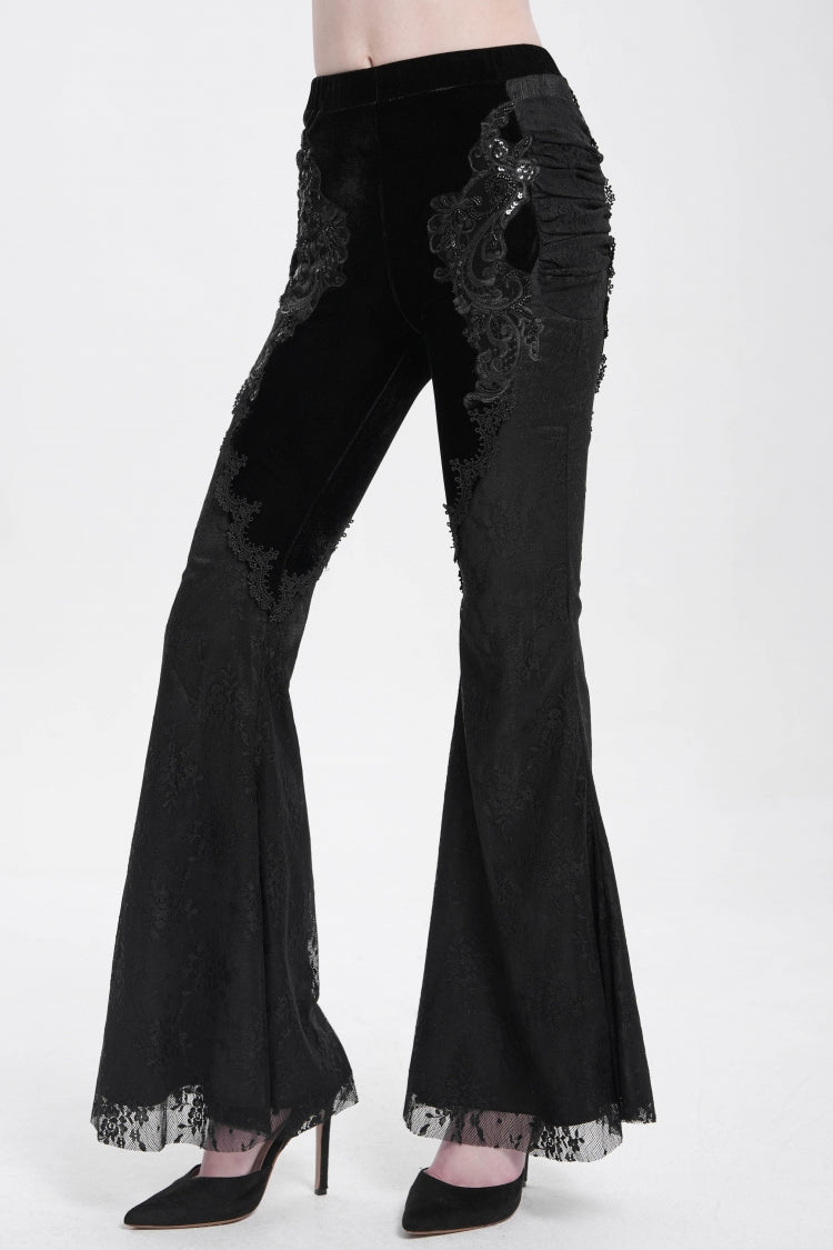 Black Floral Embroidery Stitching Lace Women's Gothic Pants - Product - 2