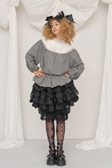 Black/White Round Collar Long Sleeves Printed Classic Ouji Lolita Pumpkin Shorts Set - Black/White(Set) - 1