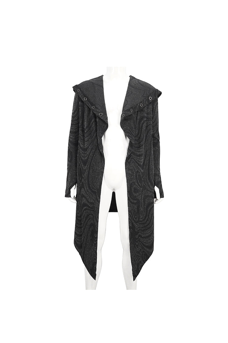 Black Lrregular Back Multi Chain Long Men's Gothic Coat With Hood - Product - 10