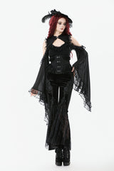 Black Women's Gothic Floral Embroidered Lace Flared Pants - Product - 9