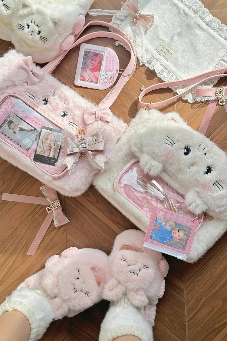 Sweet Cute Bowknot Japanese Bunny And Cat Plush Lolita Ita Bag 2 Colors - Product - 5
