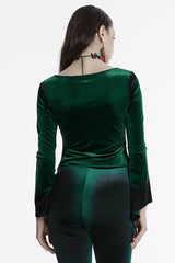 Green Long Sleeves Gradient Irregular Women's Gothic Blouse - Product - 3