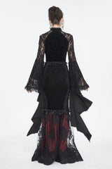 Black Long Trumpet Sleeves Stitching Lace Women's Gothic Blouse - Product - 6