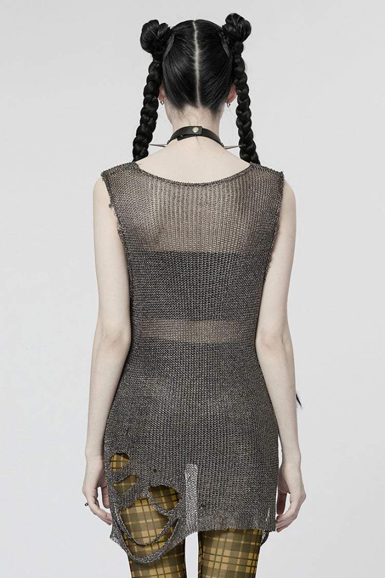 Sleeveless Mesh Ripped Women's Steampunk Sweater 2 Colors - Product - 9