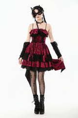 Wine Red Corset Lace-Up Velvet Irregular Pointed Tail Women's Lolita Gothic Cami Mini Dress - Product - 9