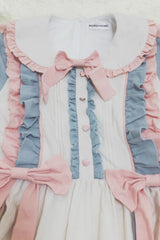 Blue/Pink [Sweetheart Puff] Doll Collar Long Sleeves Ruffle Bowknot Sweet Plus Size Lolita Dress - Product - 12
