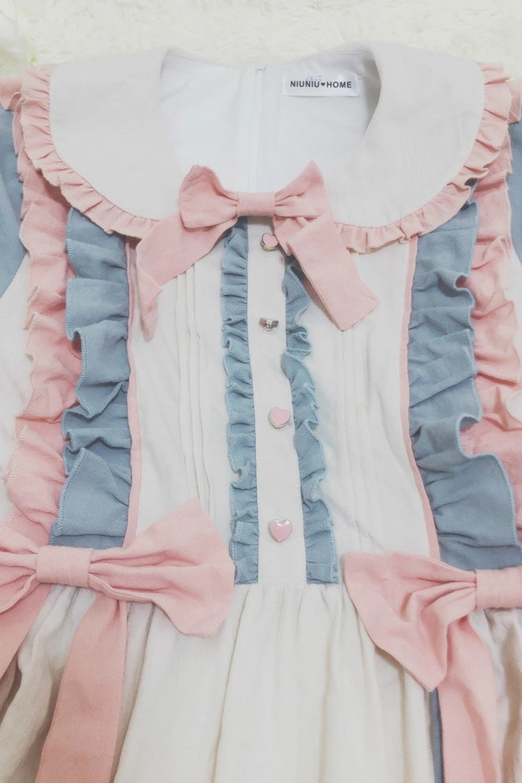 Blue/Pink [Sweetheart Puff] Doll Collar Long Sleeves Ruffle Bowknot Sweet Plus Size Lolita Dress - Product - 12