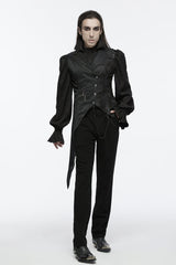Black Sleeveless Zip Chain Lace-Up Asymmetric Men's Gothic Vest - Product - 4