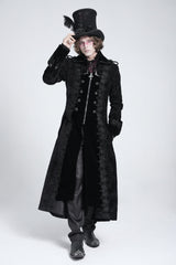 Black Lapel Collar Embroidery Zipper Men's Gothic Handsome Coat - Black - 1