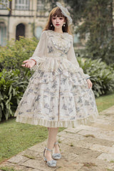 Psalm Rose Doll Collar Print Ruffle Sweet Lolita Jsk Dress 2 Colors - Product - 7
