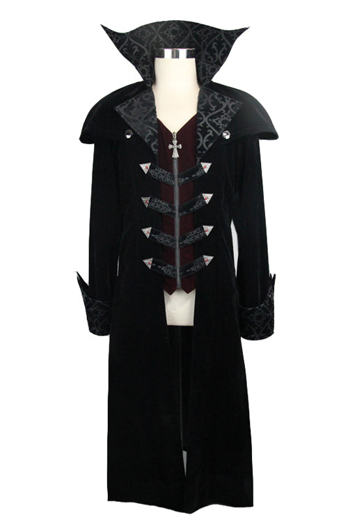 Western Fashion Gothic Pattern Event Shawl Collar Black Mens Velveteen Long Coats - Product - 5