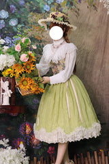 Green Elegant Vintage Tulip Multi-Layer Ruffled Classic Lolita Skirt Dress - Product - 3