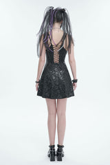 Black Pentagram Embossed Panel Mesh Rope Cutout Women's Gothic Dress - Product - 4