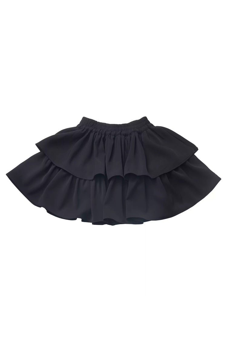 White/Black [Moonlight Flowing] Long/Short Sleeves Ruffled Asymmetric Gothic Jirai Kei Skirt Set - Short Skirt - 15