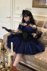 Klein Blue [Echo of Diana] Off Shoulder Ruffled Lace Gothic Lolita Dress - Product - 11