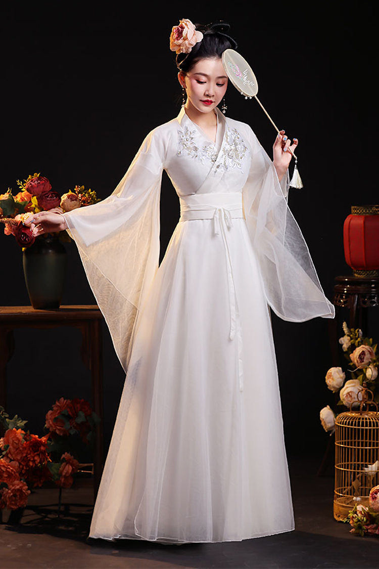 Chinese Ancient Style Fairy Air Dance Performance Hanfu Dress - White - 6