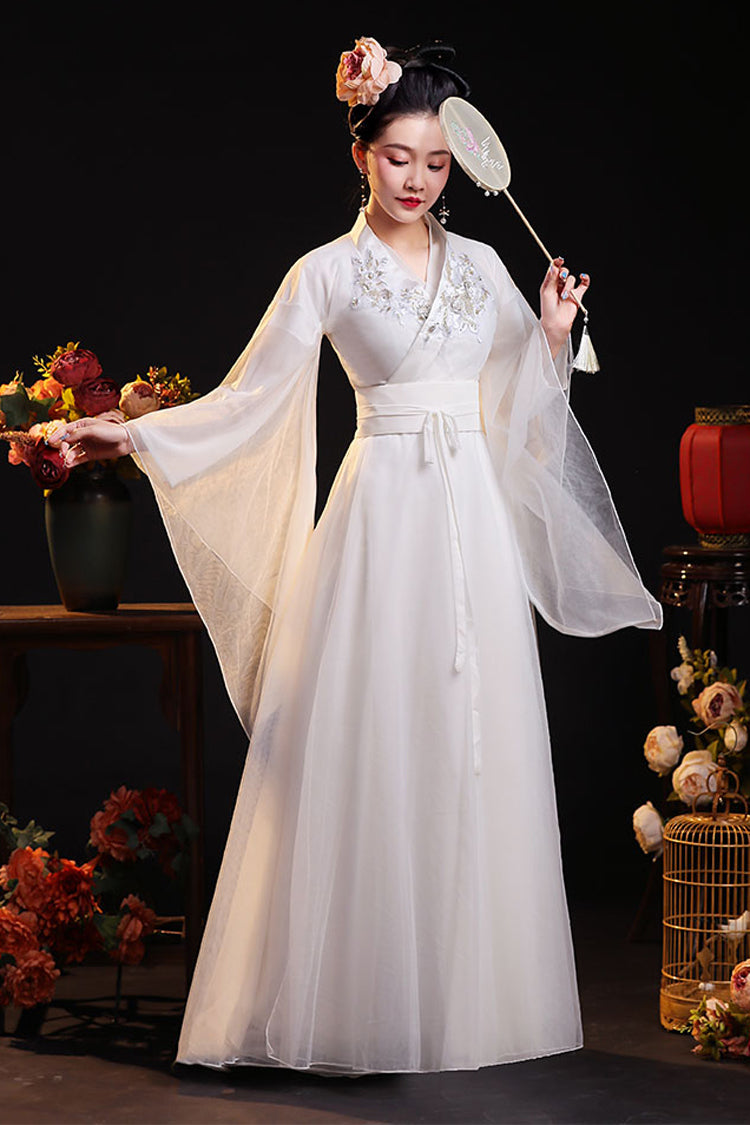 Chinese Ancient Style Fairy Air Dance Performance Hanfu Dress - White - 6