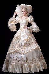 Champagne Court Style High Waisted Ruffled Multi-Layer Victorian Lolita Prom Dress - Product - 2