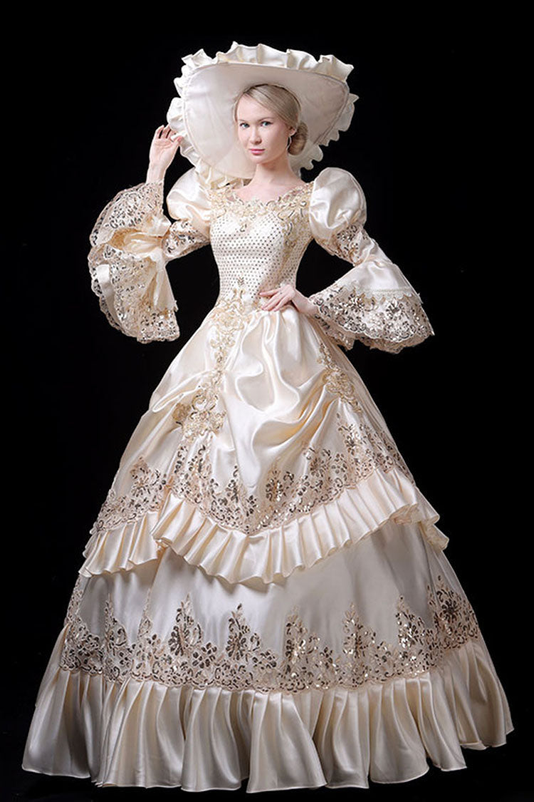 Champagne Court Style High Waisted Ruffled Multi-Layer Victorian Lolita Prom Dress - Product - 2