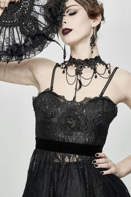 Black Versatile Translucent Sweep Sexy Lace Womens Gothic Dress With Shoulder Straps - Product - 4