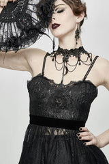 Black Versatile Translucent Sweep Sexy Lace Womens Gothic Dress With Shoulder Straps - Product - 4