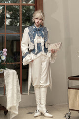 White [Moonlit Paladin Prince] Ruffle Embroidery Bowknot Classic Prince Handsome Ouji Lolita Set - White(Set) - 1