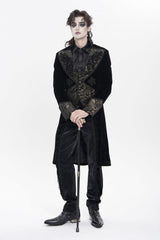 Black Lapel Collar Long Sleeves Jacquard Embroidered Slim Color-Blocked Men's Gothic Jacket - Product - 6