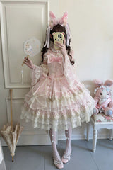 Pink [Falling Flowers in the Rain] Sleeveless Ruffle Embroidery Bowknot Sweet Chinese Style Lolita Jsk Dress - Product - 3