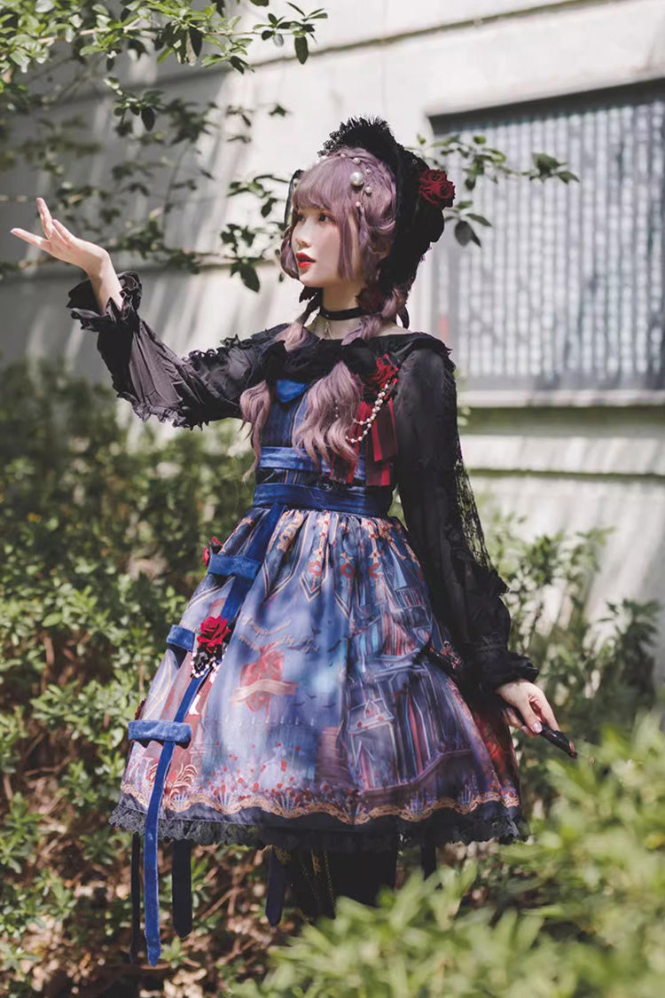 Midnight Magic Church Print Ruffle Punk Lolita Jsk Dress 3 Colors - Product - 4