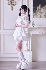 White [Waltz] Short Sleeves Ruffle Bowknot Gothic Jirai Kei Japanese Dress Set - Product - 5