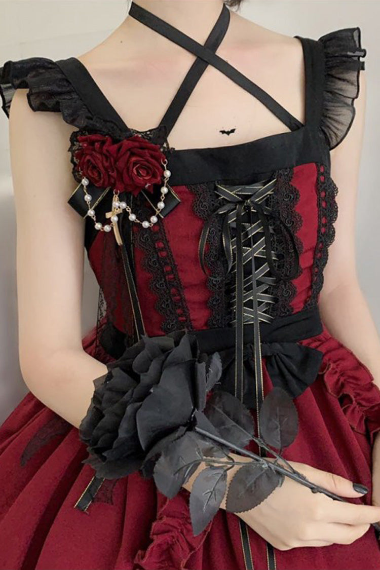 Red [Seven Deadly Sins - Wrath] Double-Layered Ruffle Stitching Lace Gothic Lolita Jsk Dress - Product - 6