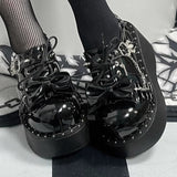 Spider Single-Strap Buckle Bow Round-Toe Punk Gothic Platform Shoes - Product - 7