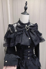 Sweet Ruffle Bowknot Lace Jirai Kei Japanese Blouse 2 Colors - Black - 2