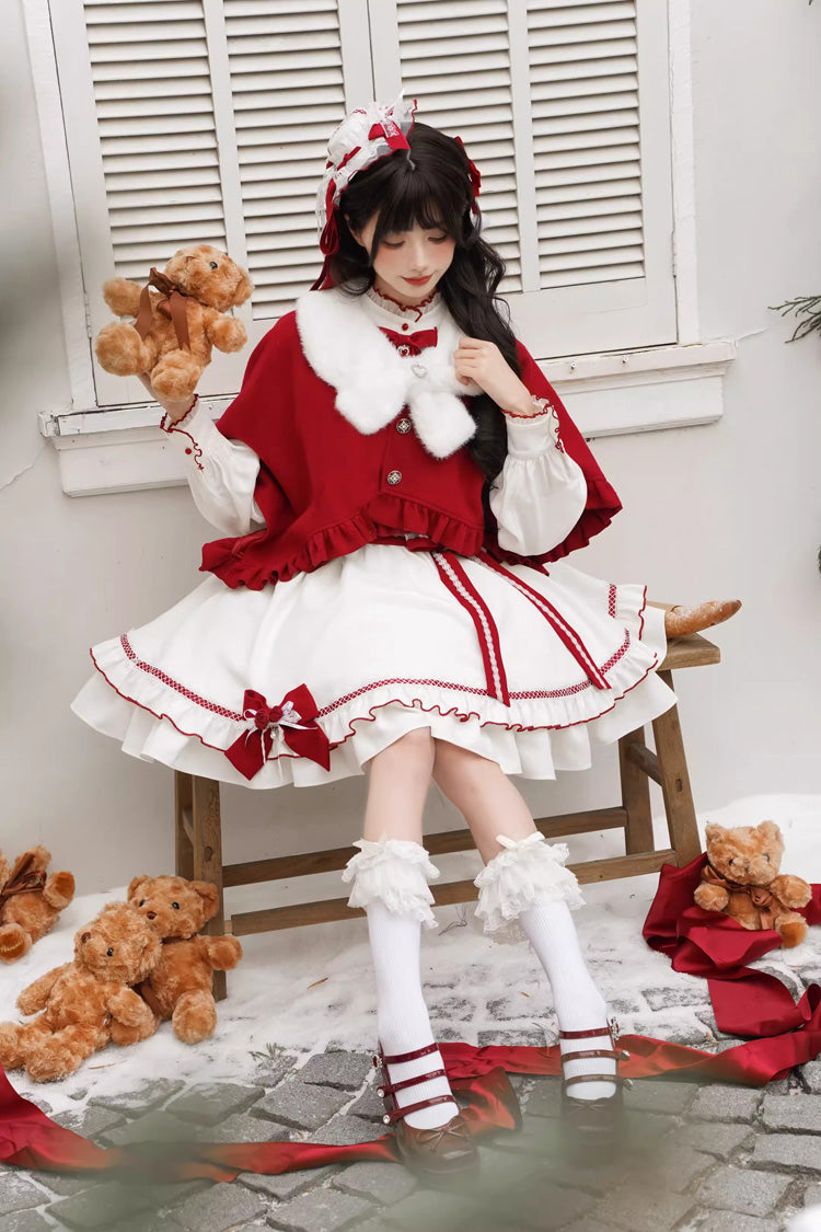Red/White Red Vow Stand Collar Long Sleeves Multi-Layered Ruffled Bow Sweet (Dress Only) detail view 7