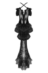 Black Gorgeous Sheer Floral Lace Ruffled Fitted Women's Gothic Corsets With Detachable Hem - Product - 9