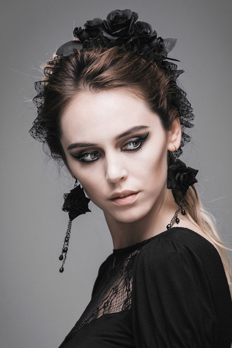 Black Handmade Velvet Women's Gothic Rose Headband - Product - 2