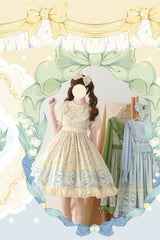 Beige [Lily of the Valley Cat] Print Ruffle Embroidery Bowknot Sweet Lolita Dress - Product - 2