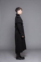 Black Fake Two Pieces High Collar Woollen Mens Gothic Long Coat - Product - 3