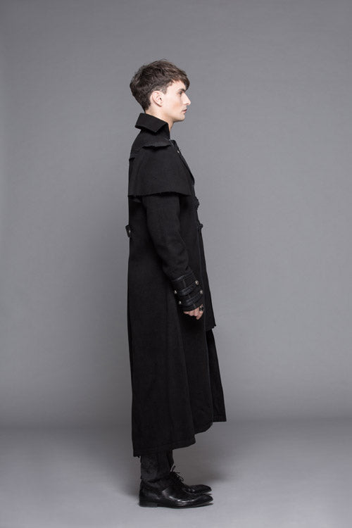 Black Fake Two Pieces High Collar Woollen Mens Gothic Long Coat - Product - 3