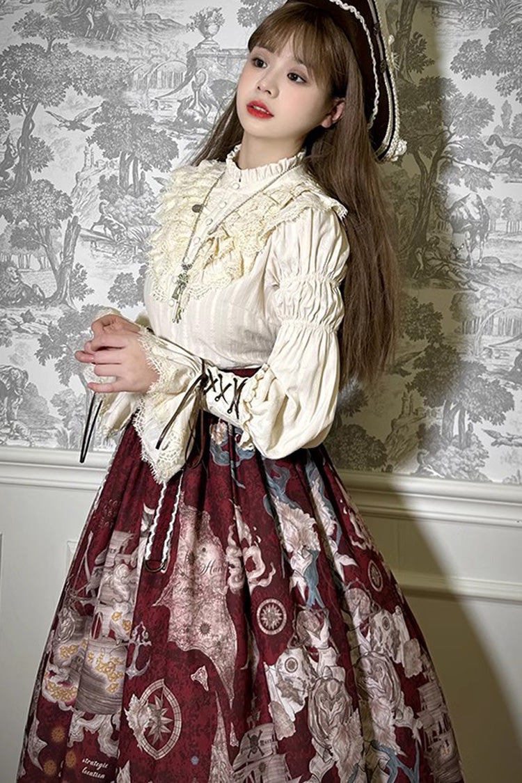 Pirate Series Navigation Treasure Hunting Guide Stand Collar Embroidery Lolita Blouse 3 Colors - Product - 9