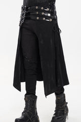 Black Punk Patent Leather Paneled Belt Irregular Print Metal Men's Skirt - Product - 7