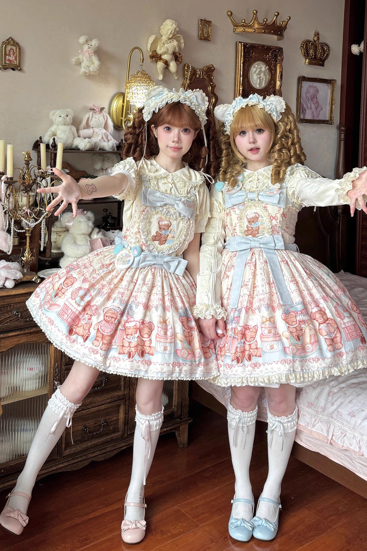 [Bear Anniversary Celebration] Sleeveless Printed Ruffled Bow Sweet Lolita Jsk Dress 2 Colors - Product - 5