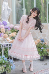 Pink Round Collar Short Sleeves High Waisted Ruffled Strawberry Midsummer Women's Sweet Lolita Dress - Product - 2