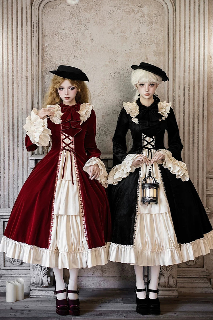 Red [Letters and Poems · Nutcracker Box] Long Sleeves Ruffled Open-Front Bow Lace-Up Gothic Lolita Dress - Product - 2