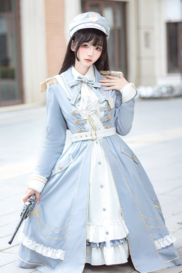 White/Blue Star Ocean Fantasy Cardigan Bowknot Stitching Sweet Military Lolita Dress - Product - 3