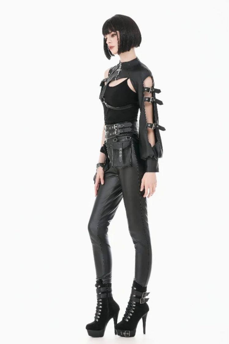 Black Cut-Out Asymmetric Buckled Eyelet Women's Punk Shrug - Product - 2