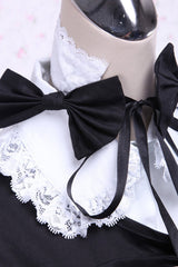Black/White Cotton Long Sleeves Lace Trim Bowknot Gothic Lolita Dress - Product - 4