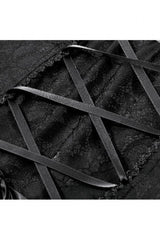 Black Flutter Sleeves Jacquard Bowknot Lace Ruffled Lace-Up Women's Gothic Cake Mini Dress - Product - 17